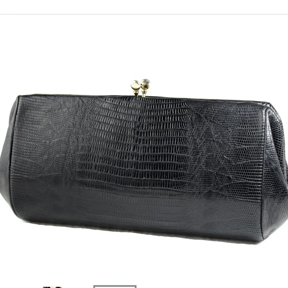 ESCORT vintage black lizard skin  kiss luck clutch purse